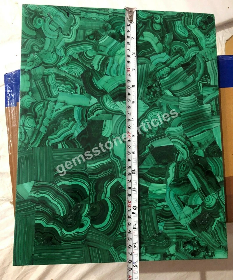 Semi Precious Marble Malachite Coffee Table Top Handmade Decor Christmas Gifts - Image 3 of 4