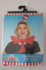 Dr. Seuss Cat in The Hat Sequin Hair Clip-On Hat & Bow Tie Kit NIP