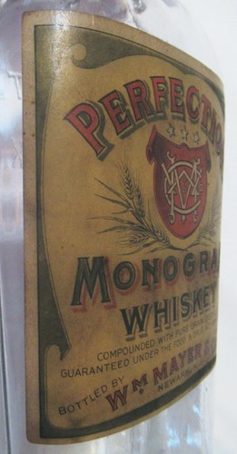 Sparkling Labeled Quart Strap Side Whiskey Flask Perfection Mayer & Co Newark NJ - Picture 4 of 11