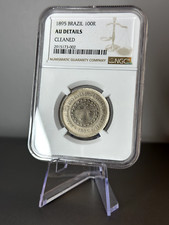 1895 Brazil 100 Reis Copper Nickel Coin - NGC - AU Details Cleaned