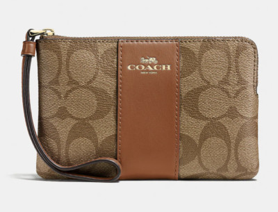 NWT Coach Corner Zip Wristlet In Canvas~Leather Signature Multi pick one