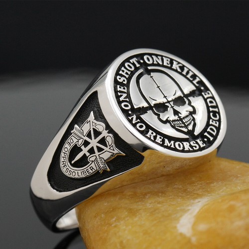Scharfschützengewehr One Shot One Kill Army Special Force Militär Echt Silber Ring - Bild 4 von 8