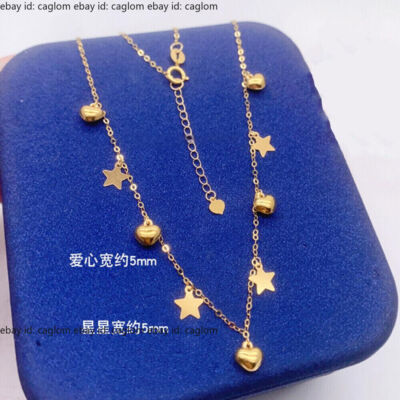 Pure Au750 18K Yellow Gold Chain Thin Heart Star Link Necklace 1.3