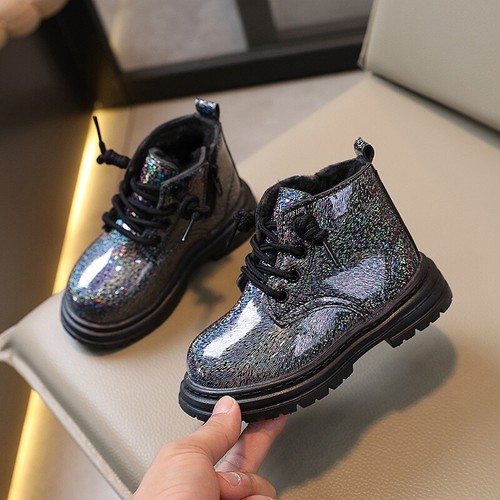 Girls Glitter Ankle Boots Warm Size Waterproof Boots Zip Lace-Up Winter Shoes//* - Picture 28 of 31