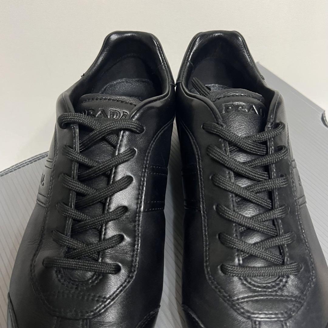 Prada Leather Sneakers Black Logo Embossed | eBay