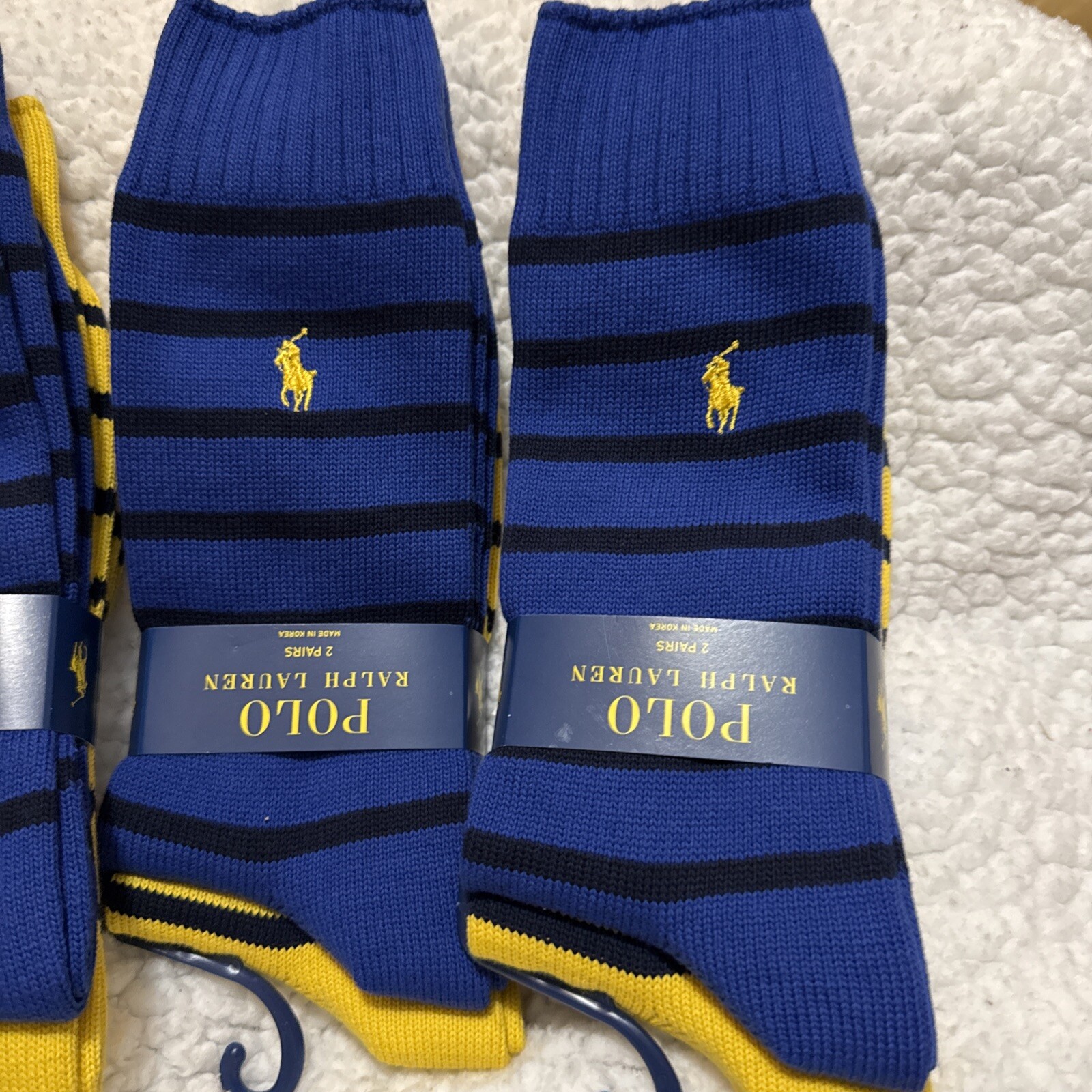 POLO RALPH LAUREN PONY BLU ROYAL E GIALLO DORATO CALZE IN COTONE 2 PEZZI. ETICHETTE NUOVE