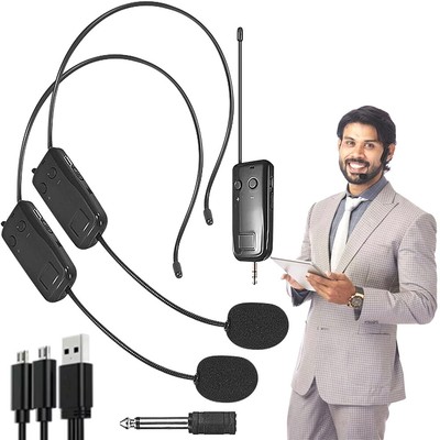 UHF Wireless Microphone System With Dual Headset Mic Lavalier Mic Receiver Set