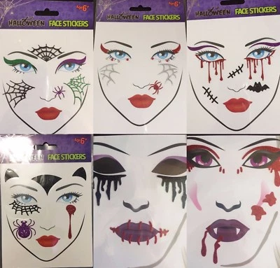 Halloween Glitter Face Tattoo Stickers Gem Fancy Dress Make Up Body Art Festival