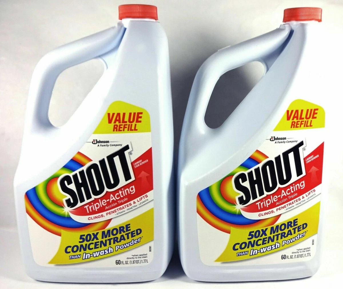 Shout Laundry Stain Remover Refill, Triple-Acting, 60 fl oz 2-pack Combo