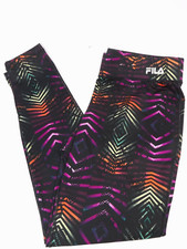 Fila Sport RUNNING Performance Black Multi Color Yoga High-rise Pants Womens M 