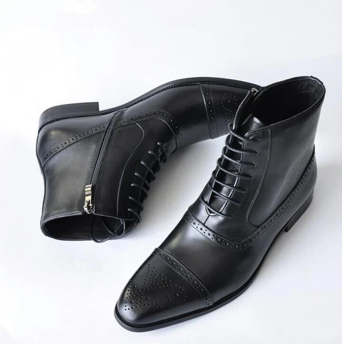 New Men Dress Formal Boots Chelsea Boots Boot Leather Wingtip High Top Shoes UK - Picture 15 of 25