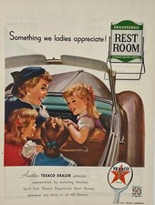 Original 1952 Texaco Ad: Registered Restrooms Series, Mom and kids in car