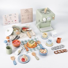 Wooden Play Cooking Set  Kids Coffee Maker Playset, Pretend Play Kitchen App...
