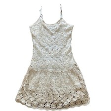 Fate Cream Lace Floral Sheath Mini Dress Spaghetti Straps Zipper Back Size L