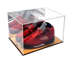 Basketball Shoes Display Case w/Acrylic Wooden Court & Back Mirror - Fits a Pair