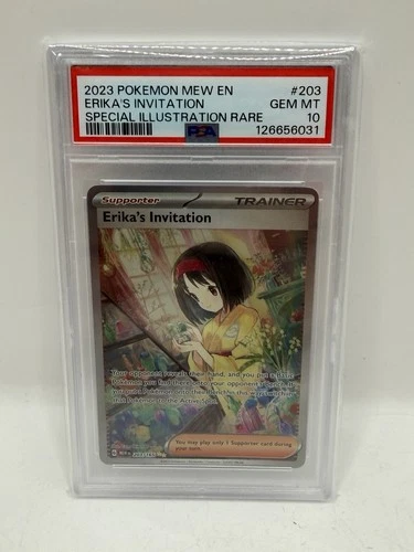 Pokemon TCG 2023 SV 151 Erika's Invitation 203/165 SIR Holo PSA 10 Gem Mint Mew