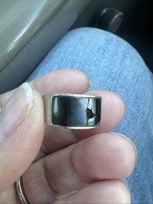 Mexico Sterling Silver Ring Rectangle Black Onyx Stone flawed Gem 