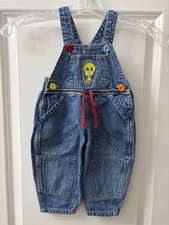 Vintage Baby Looney Tunes Tweety Denim Overalls Romper 9M