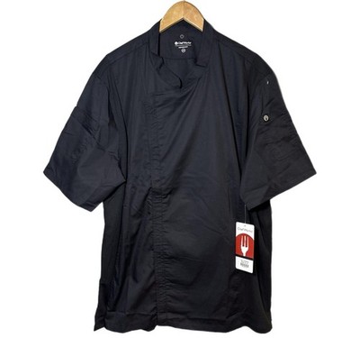 Chef Works NEW Springfield Black Chef Coat Men 2XL  Zipper Arm Pocket BCSZ009