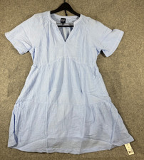 Gap Gauze Crinkle Dress Womens M Blue Soft Cotton Relaxed Fit Short Sleeve NWT