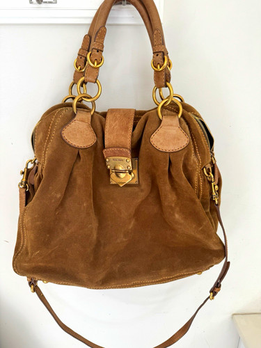 Miu Miu Brown Satchel Top Handle Bag Detachable Strap Gold Hardware Logo