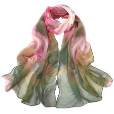 Écharpe en Soie pour Femme  Foulard Imprimé Floral en Mousseline, Châle Envel...