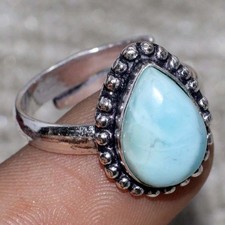 Larimar 925 Silver Plated Gemstone Ring Us FreeSize Aesthetic Jewellery MJ