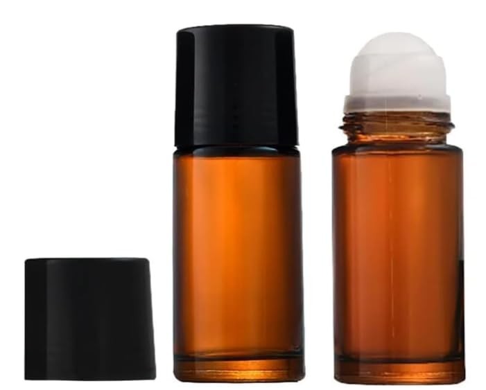 2 Pcs 50ml Brown Glass Essential Oil Roller Refillable Roll 