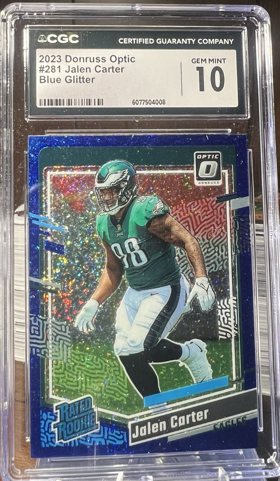 2023 Donruss Optic JALEN CARTER Rookie Blue Glitter Eagles RC #281 GEM MINT 10!