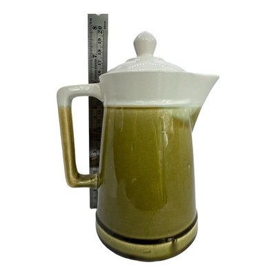 Vintage MCM Olive Green White Ceramic Coffee Pot Pitcher Carafe Japan 60/249 8 