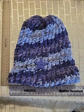 Medium Sized Handmade Knitted Crochet Blue Colorway Beanie