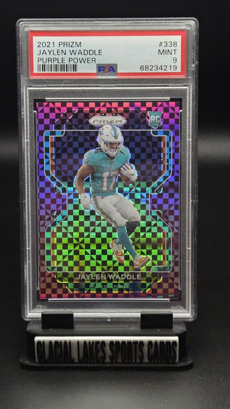2021 PRIZM JAYLEN WADDLE PURPLE POWER ROOKIE RC #338 /49 PSA 9