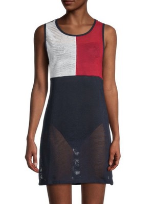 Tommy Hilfiger Colorblocked Perforated Dress Cover Up, Colorblock Mesh, S/M, $78