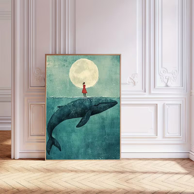 Leinwanddruck   Mädchen auf Wal Wandbild Wanddekoration Kunst