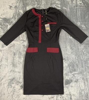 Miusol Official Retro Style 2/3 Sleeve Pencil Dress Black Business Size M