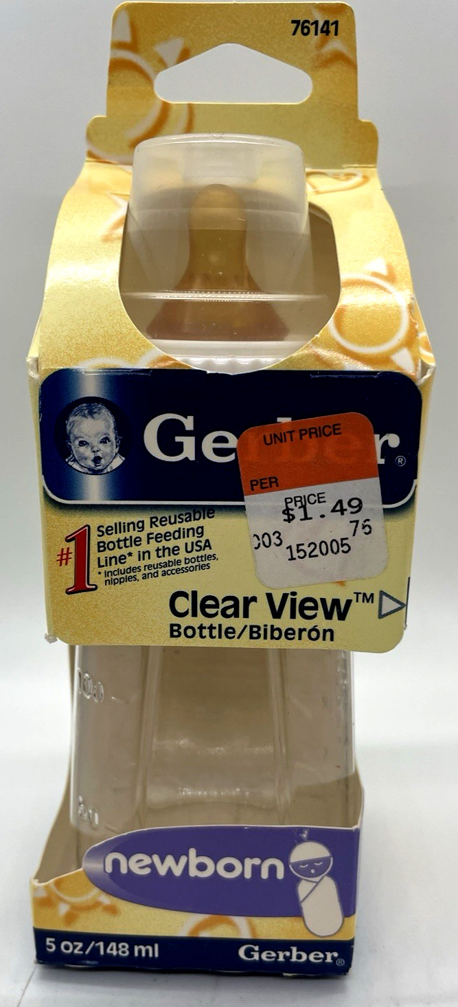 Gerber Baby Bottle Clear View Newborn Plastic Nurser VTG Vin