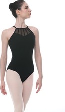 Open Back Stretch Bodysuit for Women and Girls High Neck Criss Small, Black2