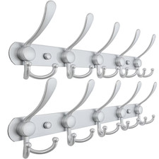 Dseap Wall Mounted Coat Rack - 5 Tri Hooks, Heavy Duty Stainless Steel Pack of 2