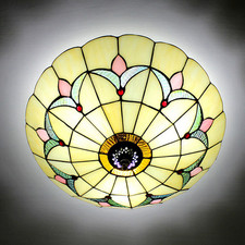 Tiffany Round Ceiling Lights Stained Glass Style Semi Flush Mount Light Fixture