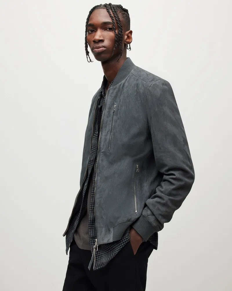 AllSaints Kemble Suede Bomber Jacket – Men’s Size S – Gray image 7