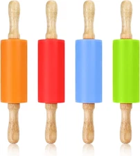 4 Pack Kids Mini Rolling Pins 9in Silicone Non-Stick Baking Tools for Children