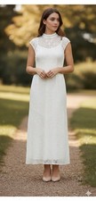 Zara White Embroidered Open Back Short Sleeves Maxi Dress Size L RRP £69.99