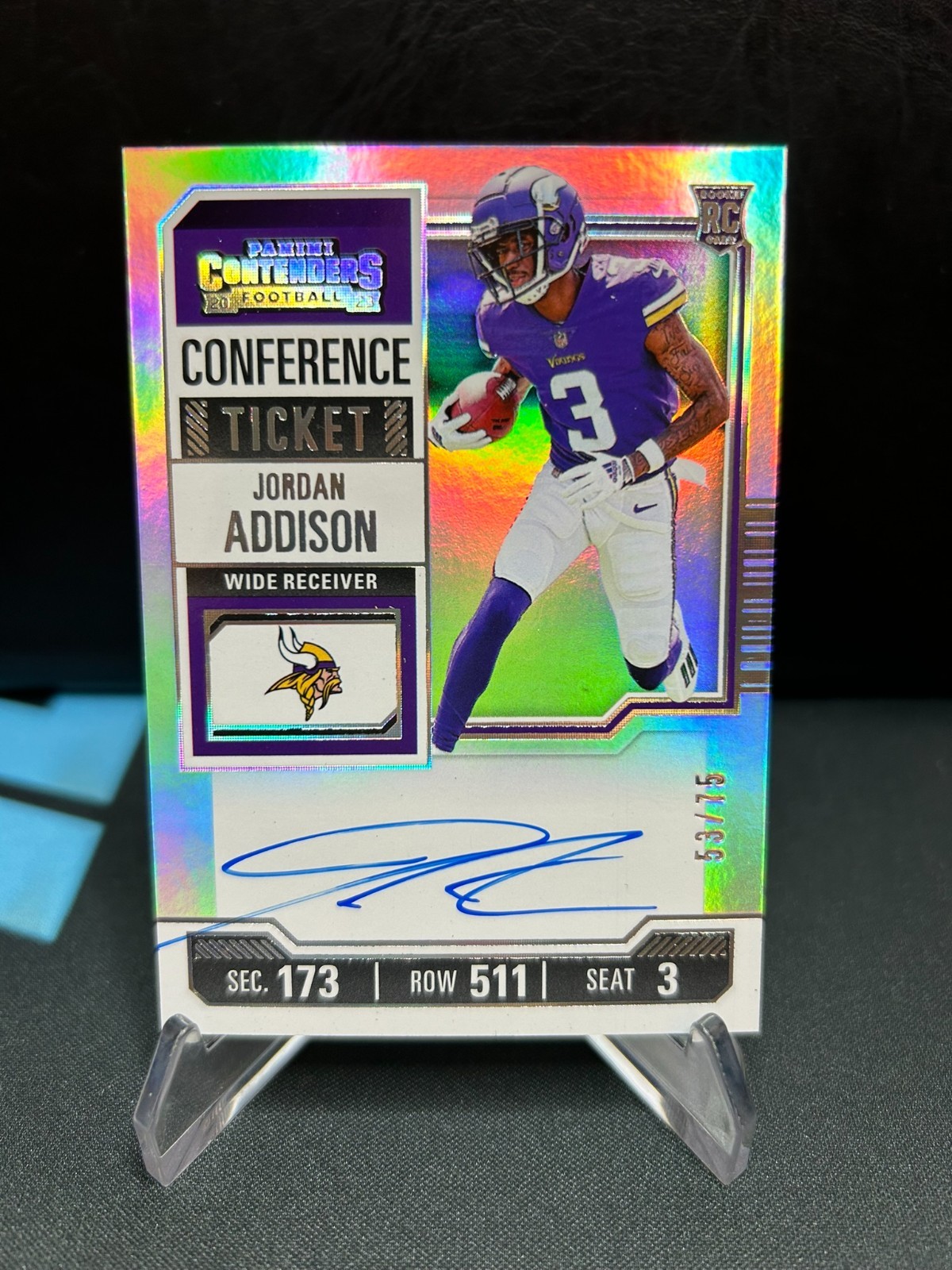 JORDAN ADDISON 2023 Panini Contenders Rookie Conference Ticket On Card Auto /75