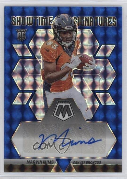 2023 Mosaic Showtime Signatures Blue Prizm 97/99 Marvin Mims Rookie Auto RC 11fq