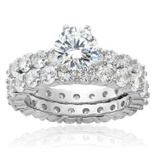 925 Sterling Silver CZ Wedding Band Engagement Ring Set
