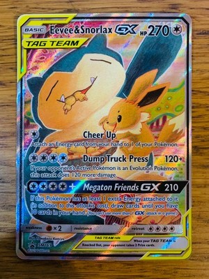 N-NEUWERTIG! Eevee & Snorlax GX SM169 Sonne & Mond Tag Team Alt Art Promo Pokemon Karte!
