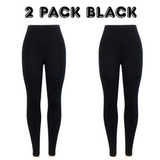 Leggings Cotton Plain Full Length Black UK Size 6 - 30 Womens Ladies Girls