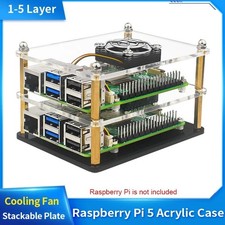 Raspberry Pi 5 Acrylic Case 1-5 Layer Transparent Enclosure With Cooling Fans US