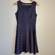 Tommy Hilfiger Navy Blue Red Floral Print V-Neck Sleeveless Babydoll Dress Sz 6