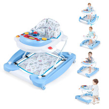 6-In-1 Baby Walker, Foldable Baby Walker with Wheels, Adjustable Height, Music,